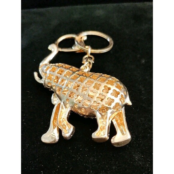 Pink & Gold Tone Rhinestone Elephant Bag Charm Keychain Trunk Up - Picture 3 of 4